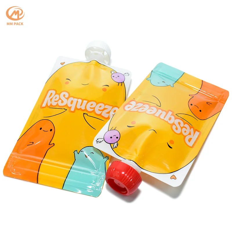 custom printed squeeze drink baby food refill BPA free reusable food eco plastic packaging spout pouch