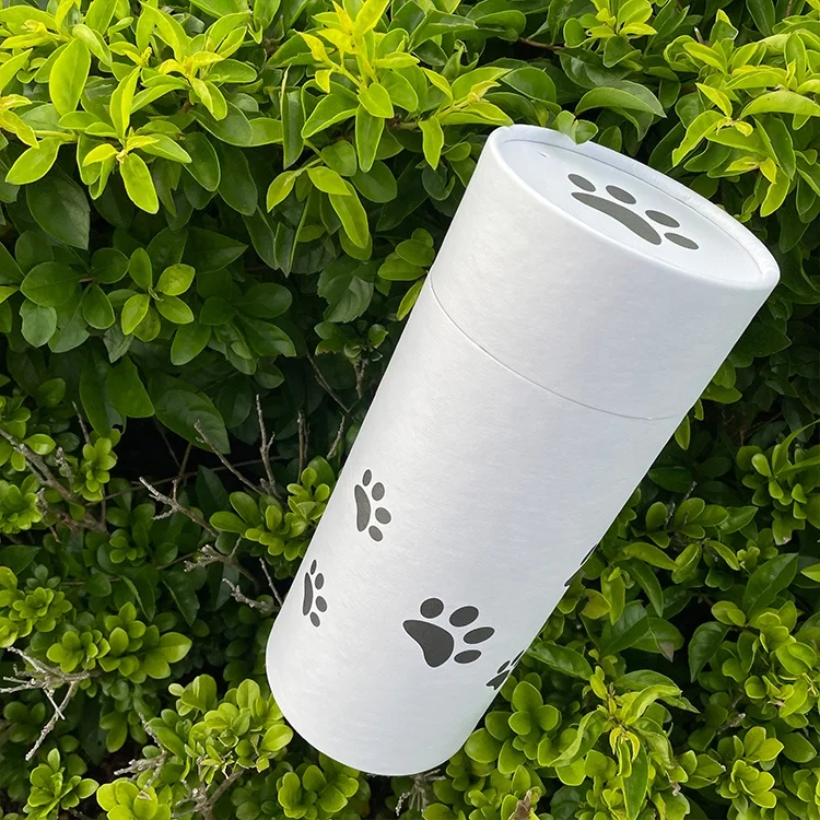 Firstsail custom cat paw printing biodegradable pet scatter urns paper tube box cremation ashes funeral supplies for sea