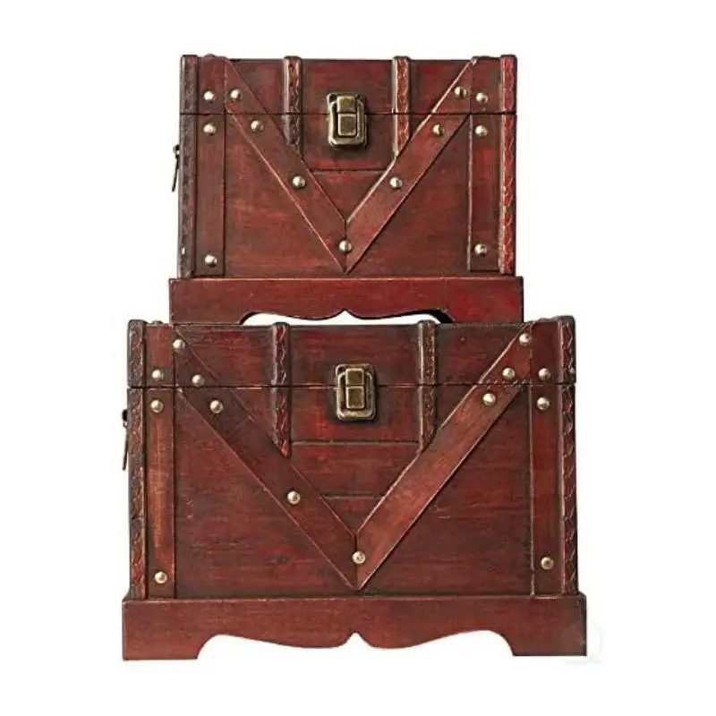 Retro wood storage box jewelry Certificate book storage box wooden gift box with lock treasure chest