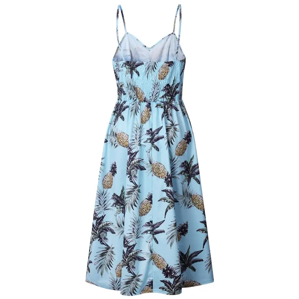 Summer Sleeveless Print Floral Sexy Ladies Girls Long dress V-Neck Button Plus Size Beach Midi Women Casual Dresses