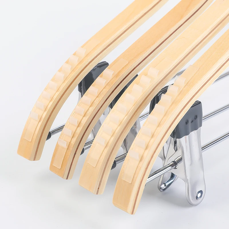 Laminated fancy anti-slip wooden clothes hanger with metal clips hook