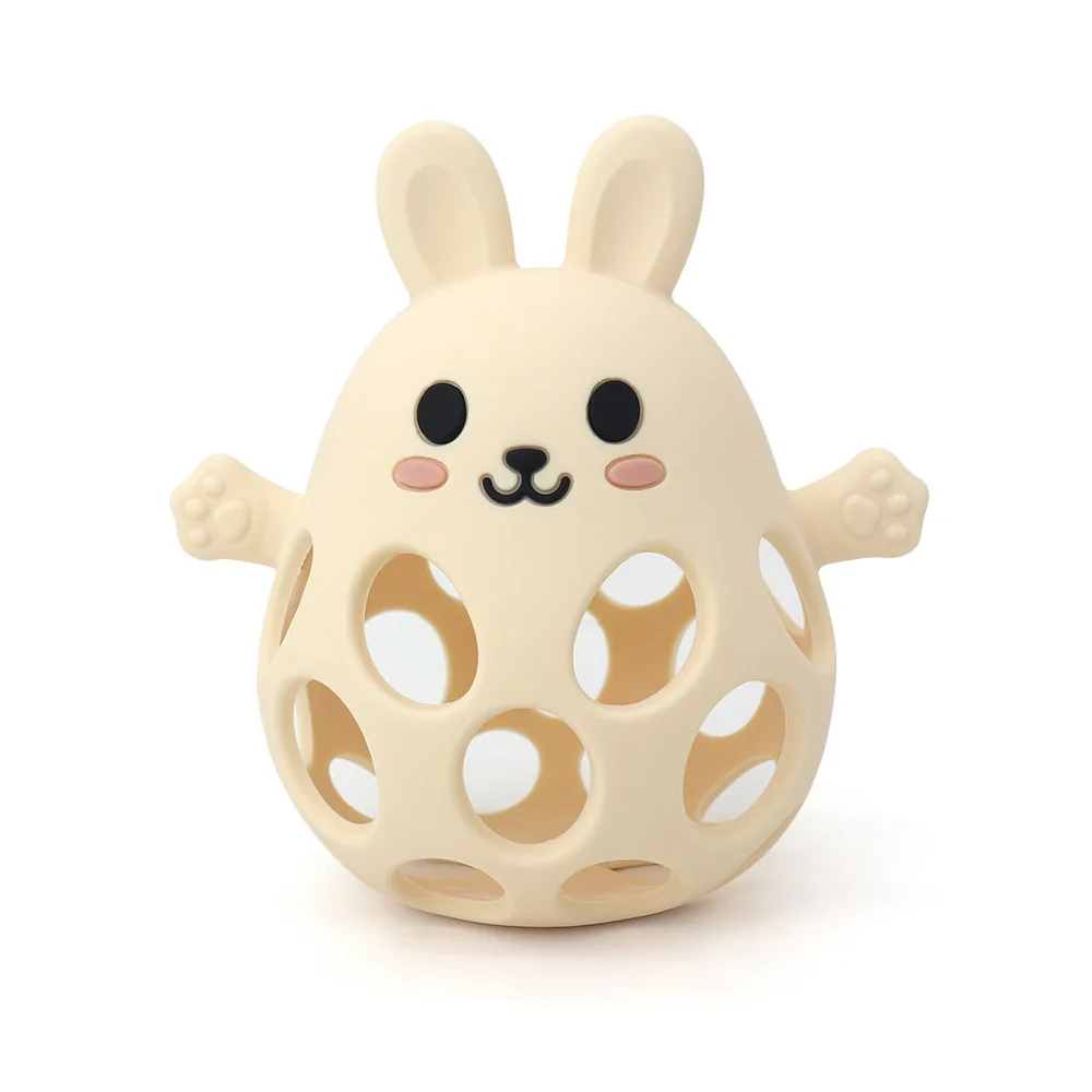 Rabbit shape high quality silicone hand grabbing ball baby grasp training oem silicone teether newborn teething toys