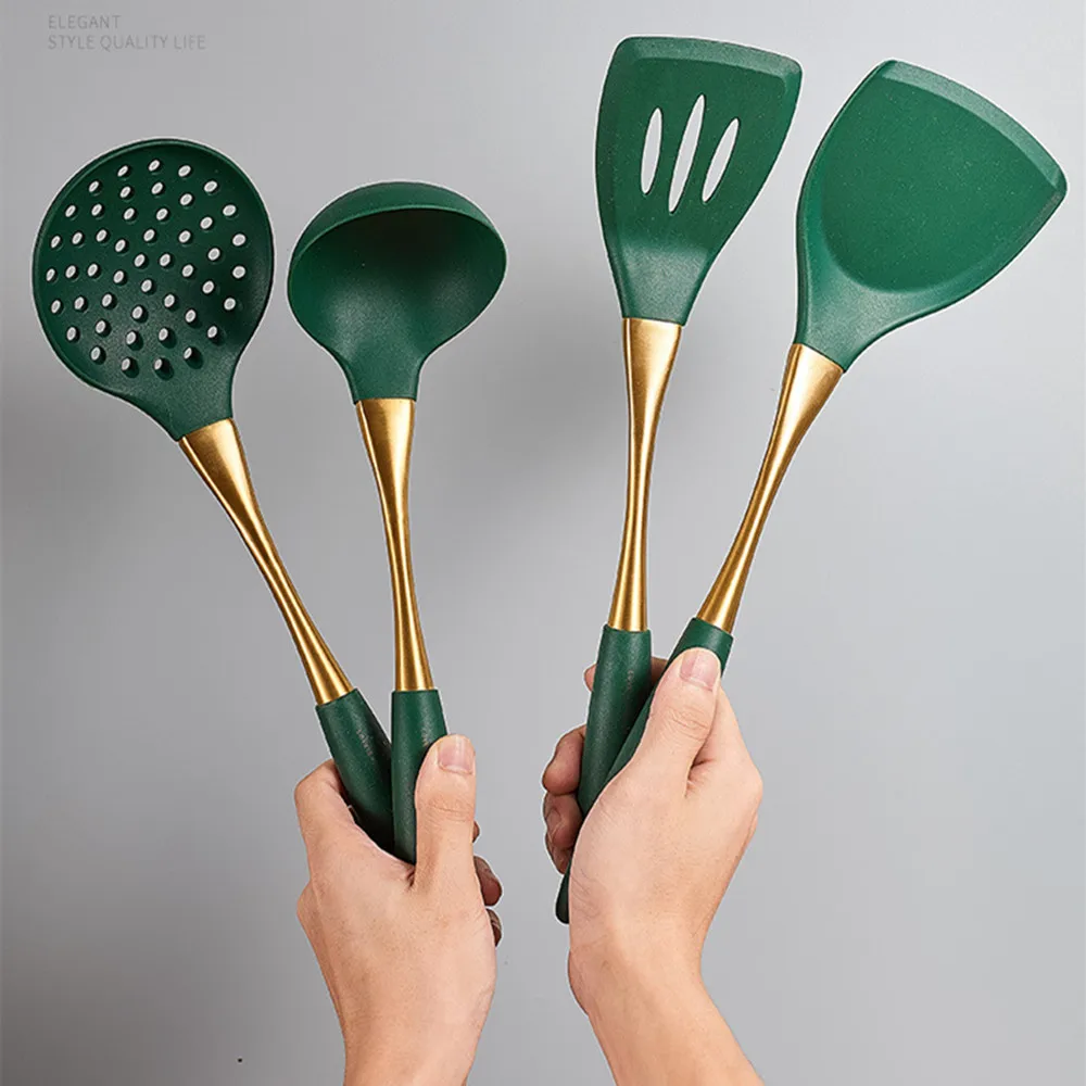 304 Stainless steel silicone Chinese kitchen cookware set frying spatula non stick cookware soup spoon sets