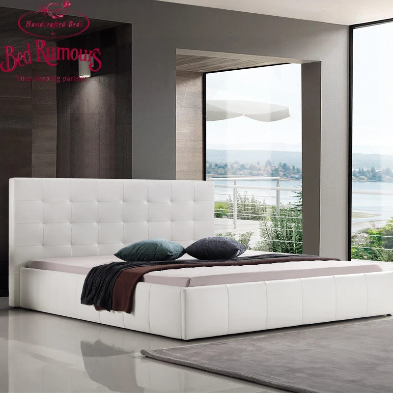 French simple house white velvet leather King and Queen Size bed frame