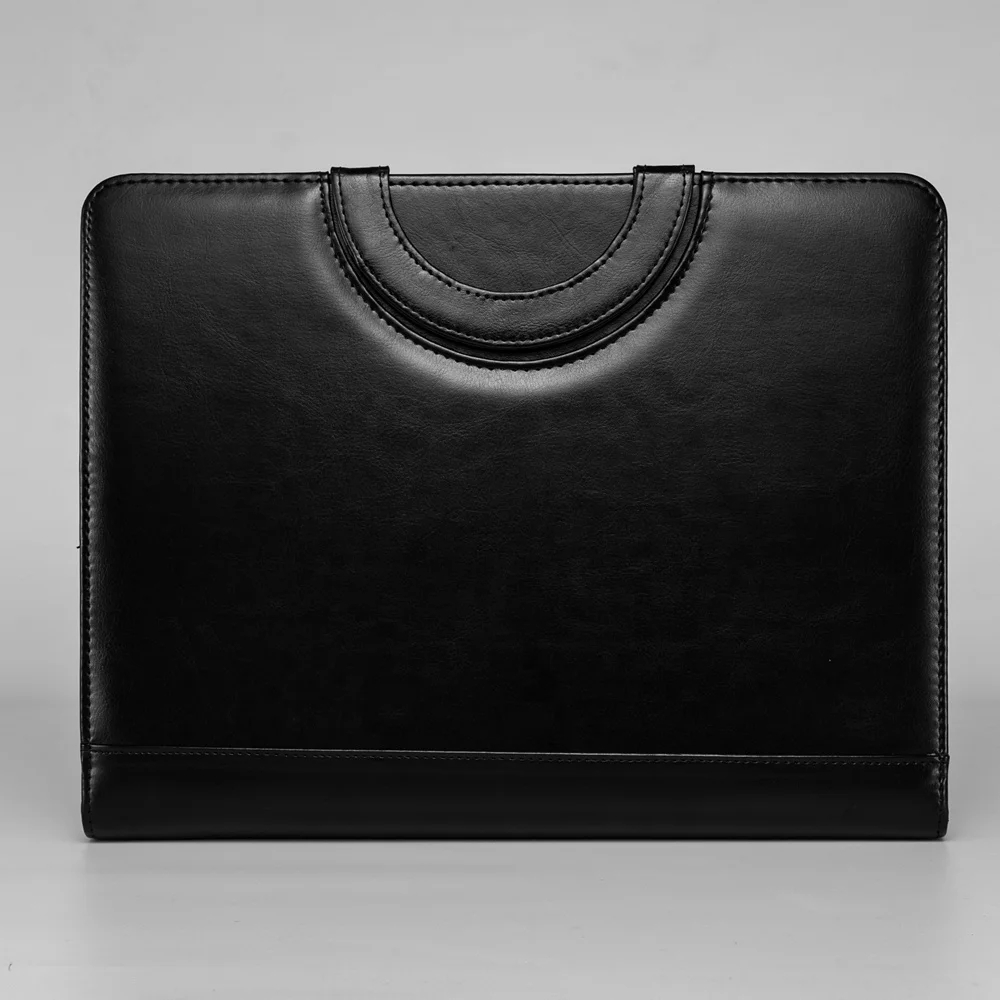 Wholesale PU Folder A4 Leather Binder Portfolio With Handle and Calculator Custom Executive Zippered PU Leather A4 Padfolio