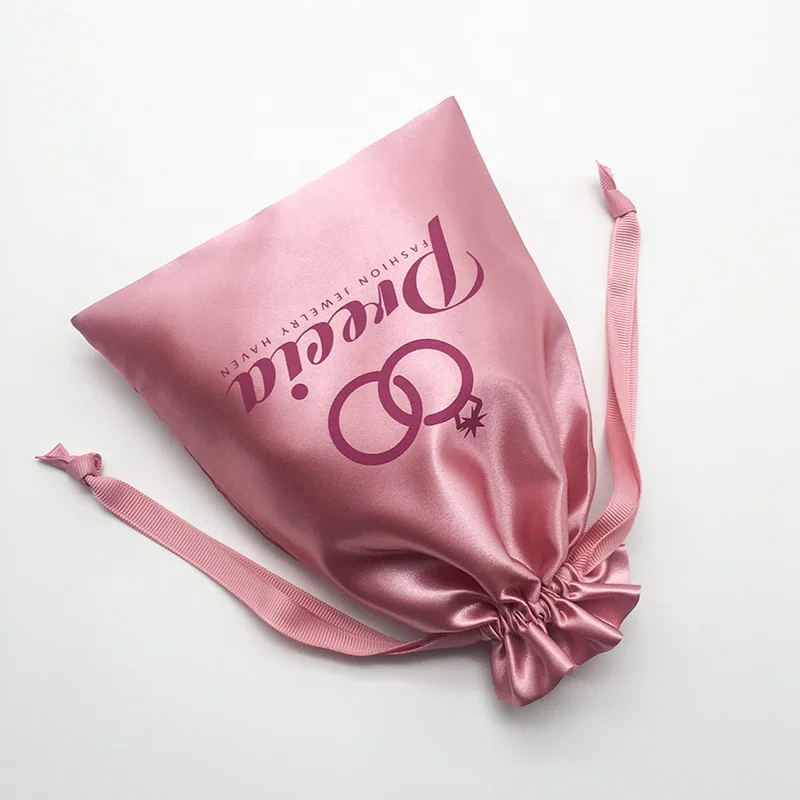 Custom  Private Label Drawstring Bundles Silk Packaging Satin Gift Bag  jewelry pouch with logo