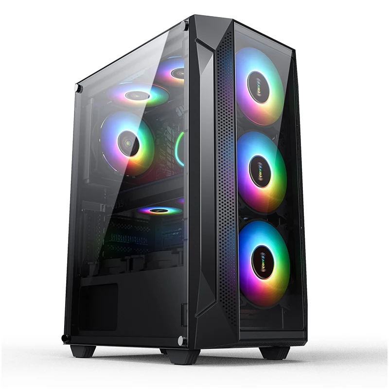 Чехол KINGDOM для игрового ЦП белого/черного цвета с закаленным стеклом RGB Fan ATX Mid
