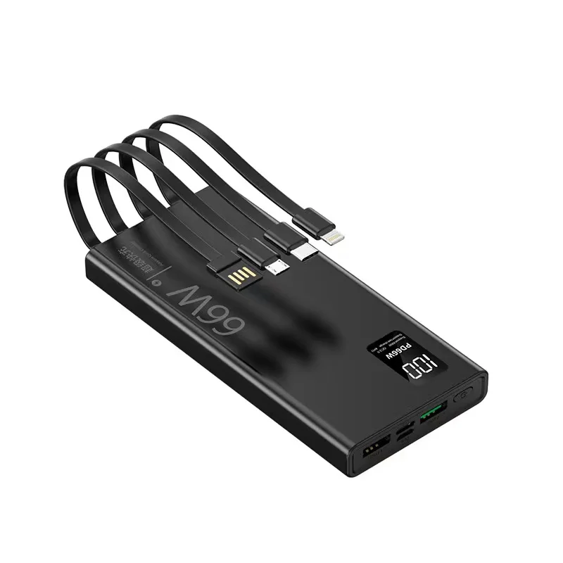 The new ultra-thin cable mobile power supply with large capacity digital display charging treasure wholesale customization