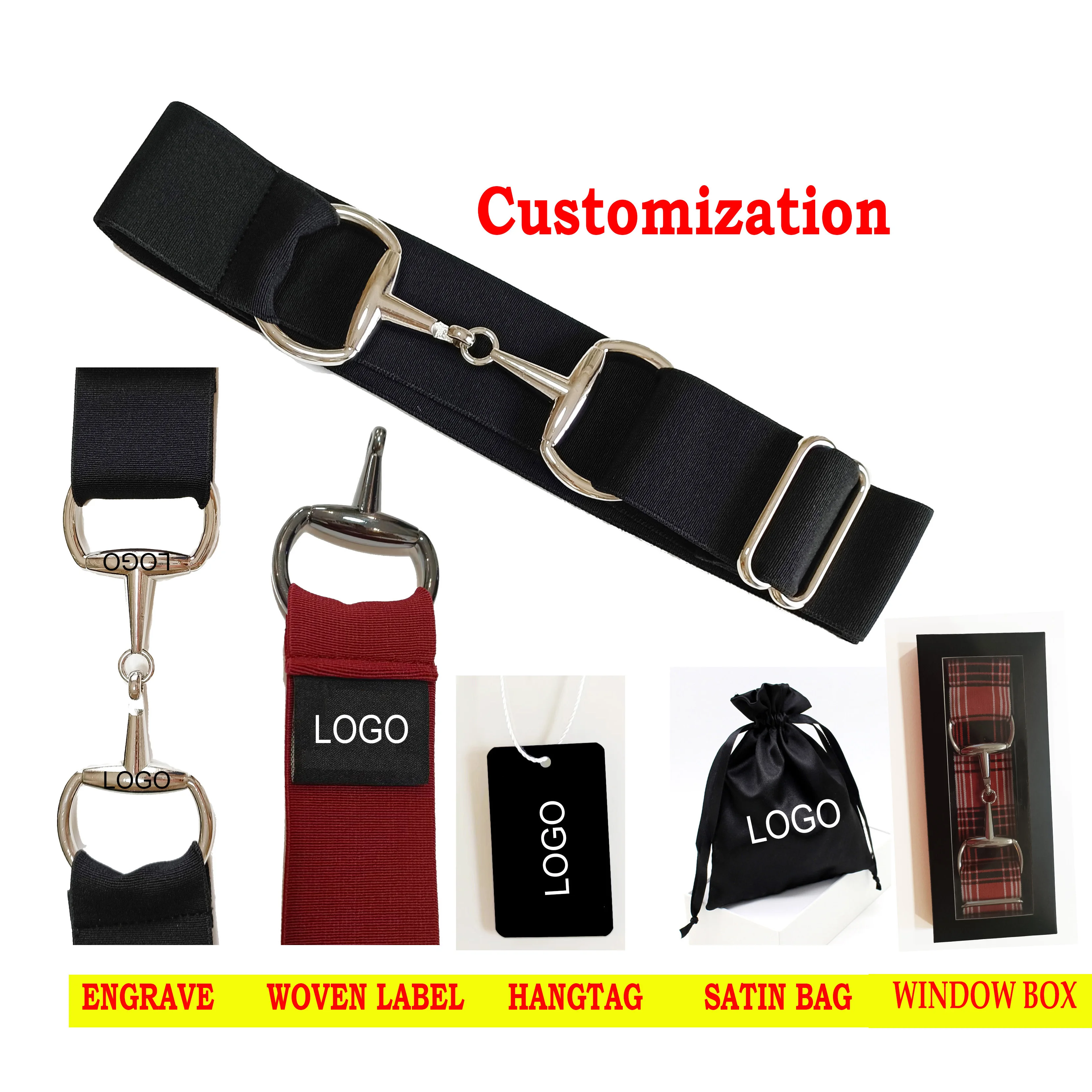 FREE ENGRAVE LOGO NO MOQ Window Box Package 1.5 inch 4cm Wide Elastic Buckle Equestrian Western Riding Snaffle Belt