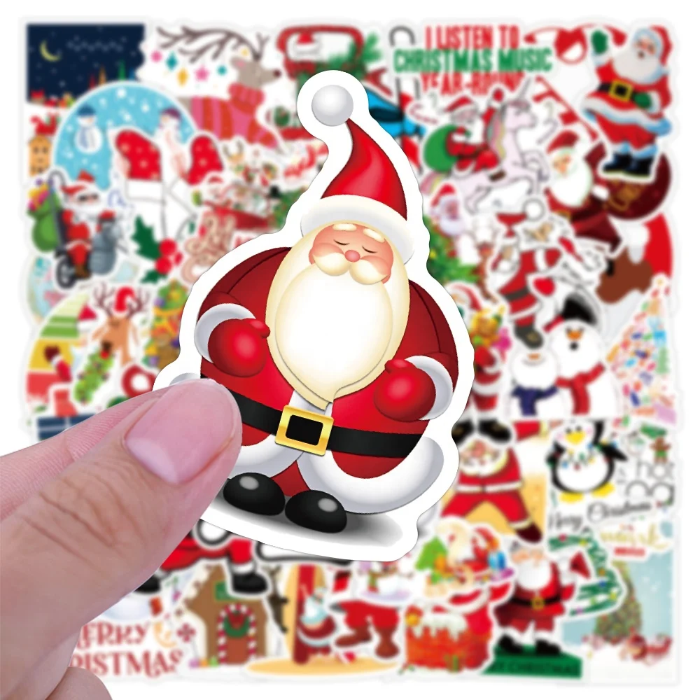 wholesale new 50pcs cartoon christmas DIY sticker Santa Claus Snowman cute expression PVC window notebook waterproof kid sticker