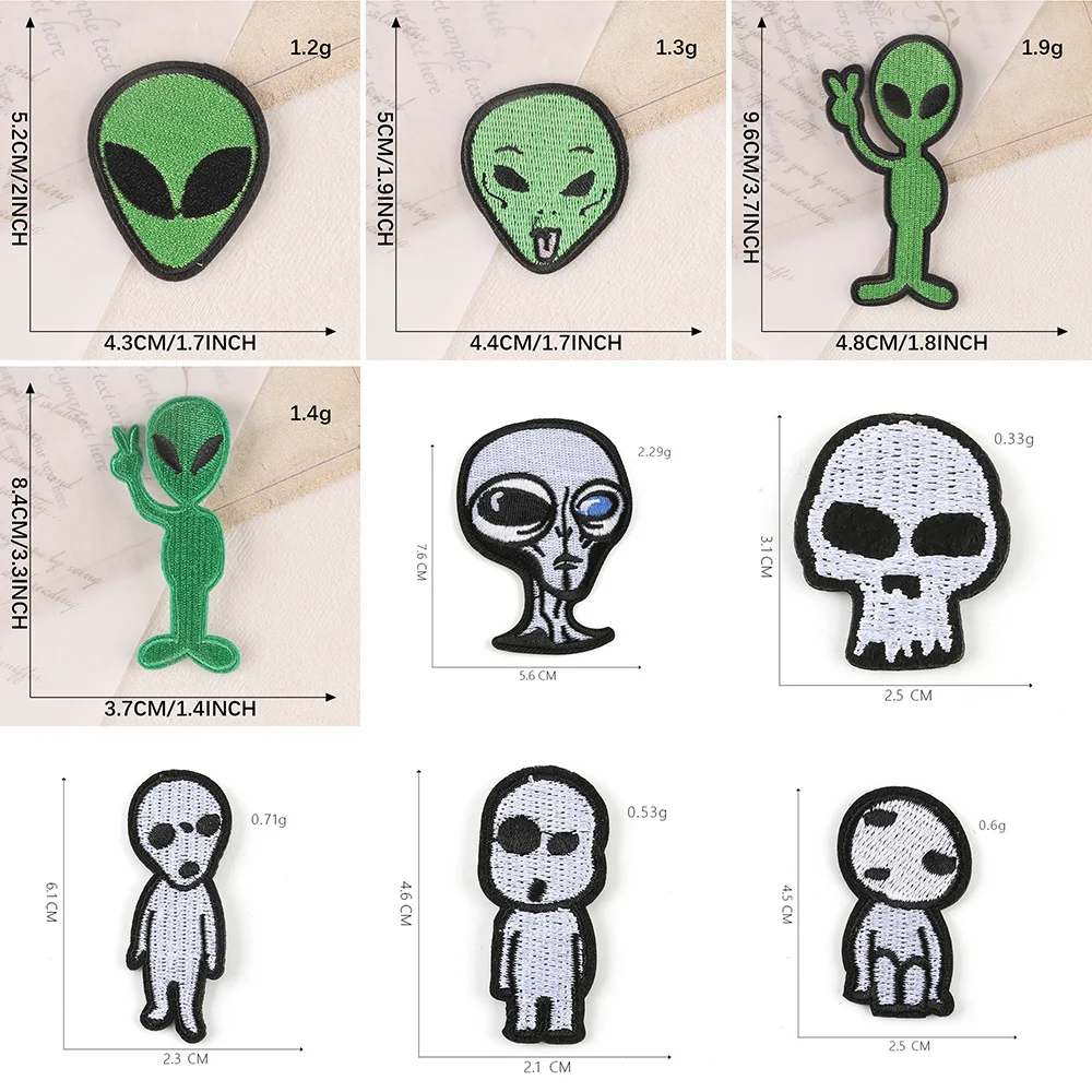 yiwu wintop cute white green color iron textile embroidery ET alien patches for kids clothes