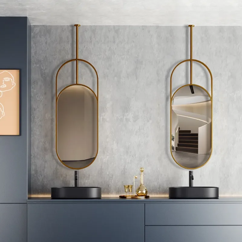 Large Oval Irregular Gold Frame Touch Sensor miroir Suspendu Led Wall Spiegel Arched hanging Bathroom Lighting Ceiling Mirror