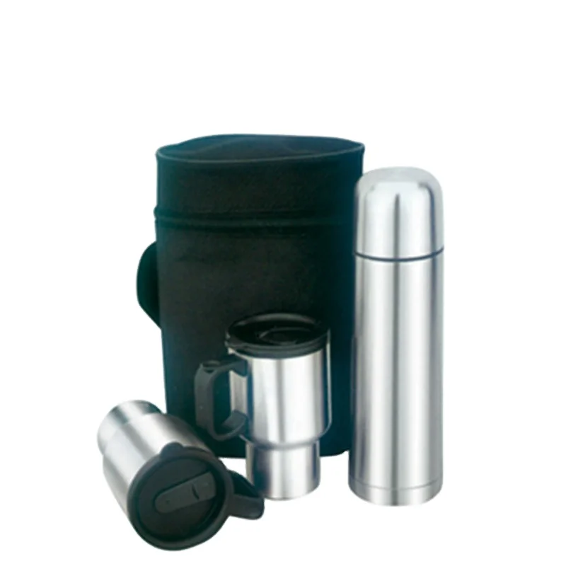 Stainless Steel vacuum flask thermos and travel mugs gift set with Pouch