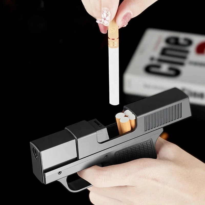 Wholesale Cool Gun Lighter Pistol Cigarette Case With Torch Lighter 2 in 1 Jet Blue Flame Cigarette Case For Cigarettes