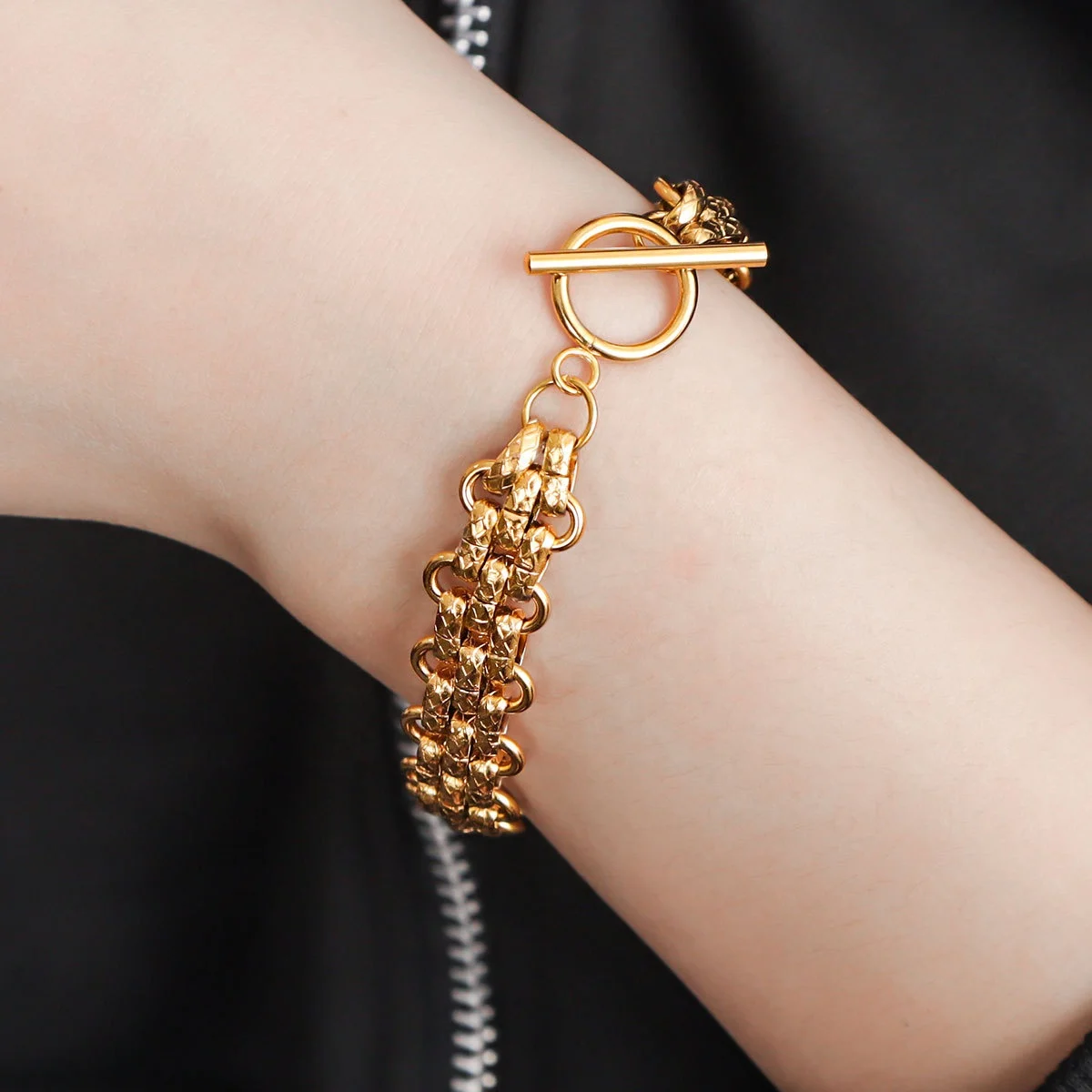2024 New style pvd 18k gold plating hip hop 13mm width stainless steel smooth textured mesh link chain bracelet