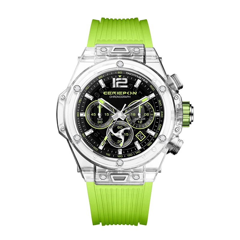 Custom Bulk Cheap Chronograph Quartz Transparent Plastic Water Resistance Watches