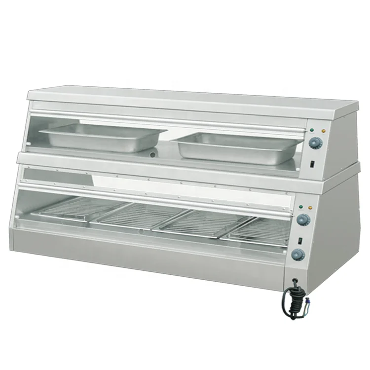 Коммерческая горячий прилавок-витрина для 2-х слойный теплые витринный шкаф со стеклянными дверцами