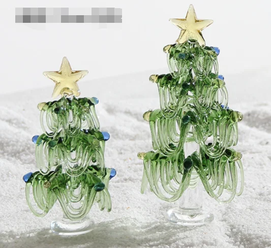 handmade luxury family ornaments artificial white star topper mini glass christmas tree decoration with pendant toy accessories