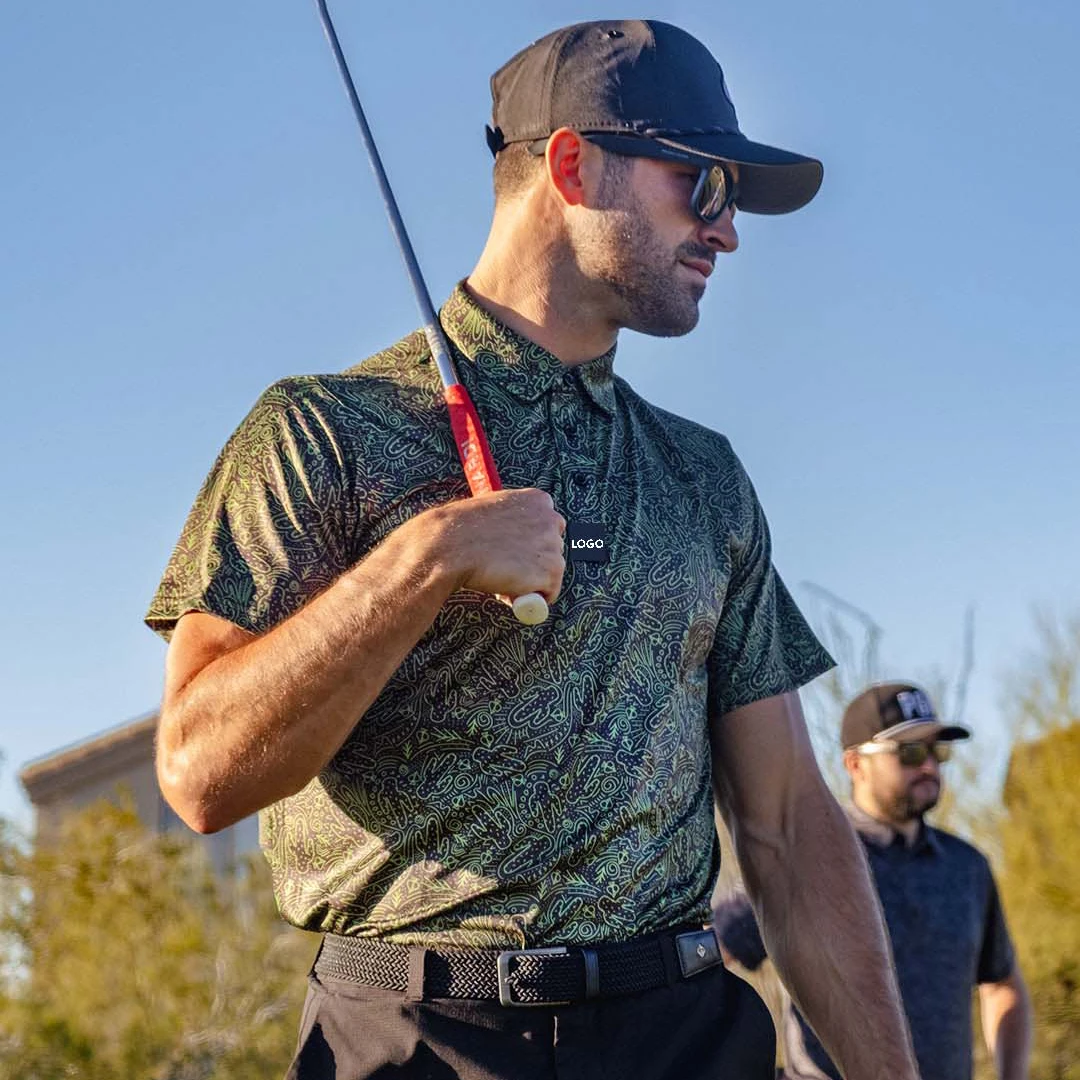 American Clothing Cactus Doodle Golf Polo Shirts Custom Logo Pattern Design Print High Quality Polyester Man Golf Polo T-shirt