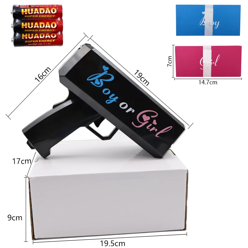 Gnder reveal Flying Pink Blue Paper Throwing Popper Money Gun Shooter Reveal Spray Cannon