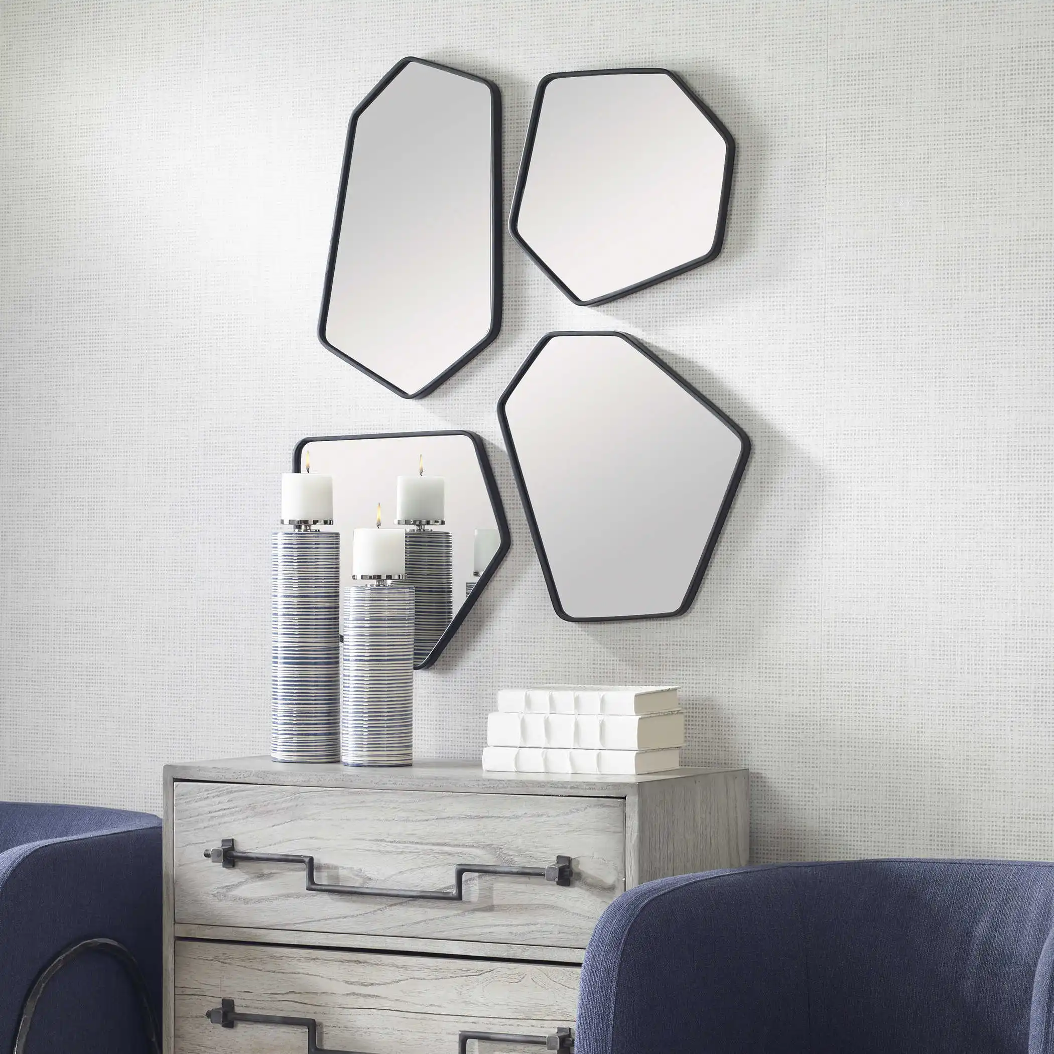 Custom Metal Frame Hexagonal Decor Mirror 4Pcs/Set Free Combination Vintage Luxury Wall Sticker Mirror