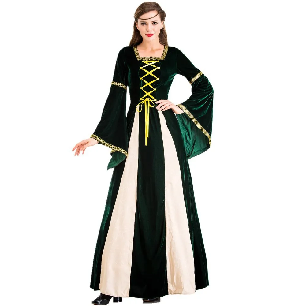 Retro Medieval Costume Dark Green Aristocratic Dress Cosplay Costume Adult Stage Performance Clothing Dress ecoparty