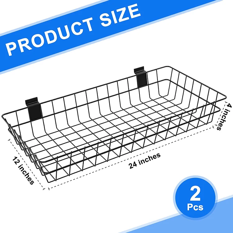 JH-Mech 2 Pack Extra Large Slatwall Panel Hanging Wire Basket for PVC Slatwall Ventilated Metal Slatwall Baskets Mesh