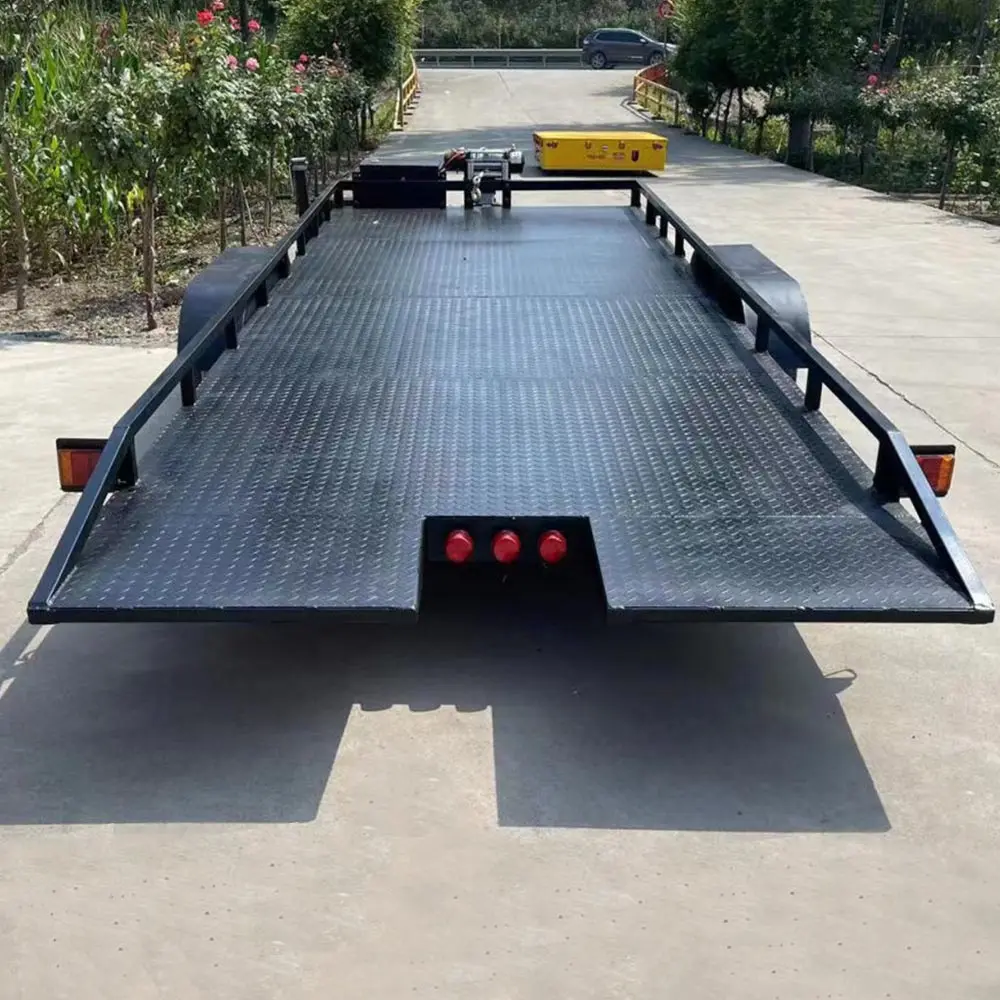 Double Axle Aluminium Car Carrier Remorque Steel Trailers with Hot Dipped Galvanized Finish Forklift Trailer for Cars