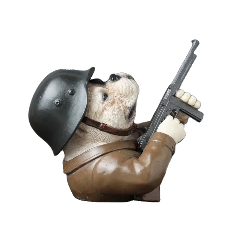 Resin Animal Soldier English French Bulldog Puppies Statue Dog Figurine for sale