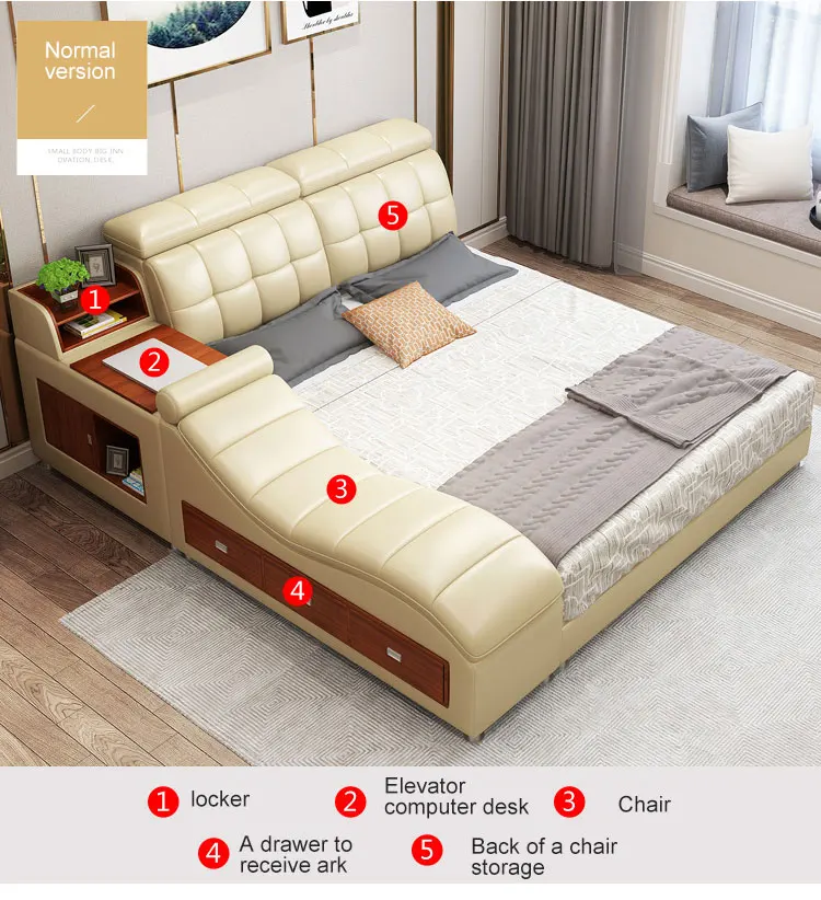 
FEIFAN Wholesale Leather and Fabric Sofa Bed with Power Line Slotting Machine Adjustable Headrest Smart Bed 