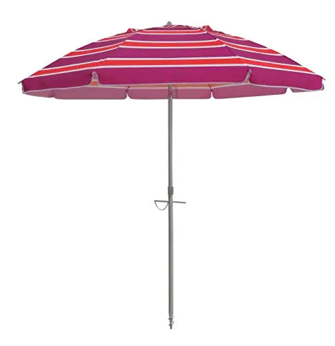 7 ft Sand Anchor Beach Umbrella Adjustable Height with air vent Zinc Tilt Twist-in System UPF 50+ Silver Coating Inside
