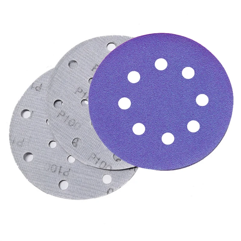  Datong Factory 5 Inch 8 Holes 150 Grit Hook and Loop Purple Round Sanding Disc for Metal Automotive Wood