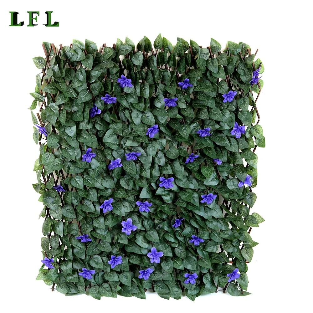 Telescopic fence with leaves Fence easy to assemble Anti-corrosion eco-friendly garden decoration UV-5-8 years Plant wall panel