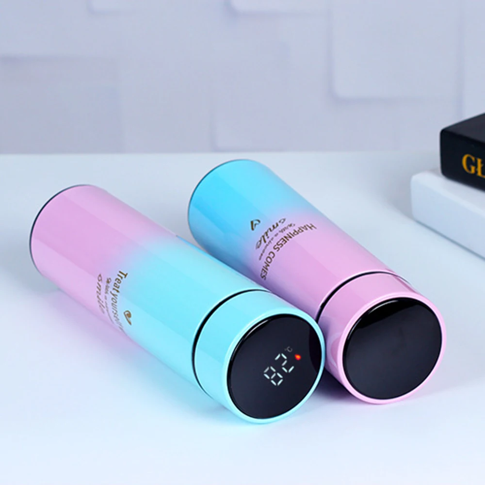 Stainless Steel Double Wall Vacuum Cup Intelligent gradient color Water Bottle LED Digital Temperature Display Smart Thermos