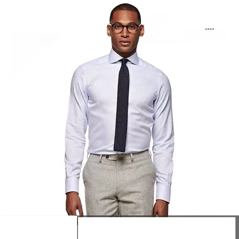 OEM MTM сшитой на заказ с длинным рукавом в клетку хлопчатобумажные мужские рубашки свободного покроя полосатый Формальные смокинг рубашки для мужчин