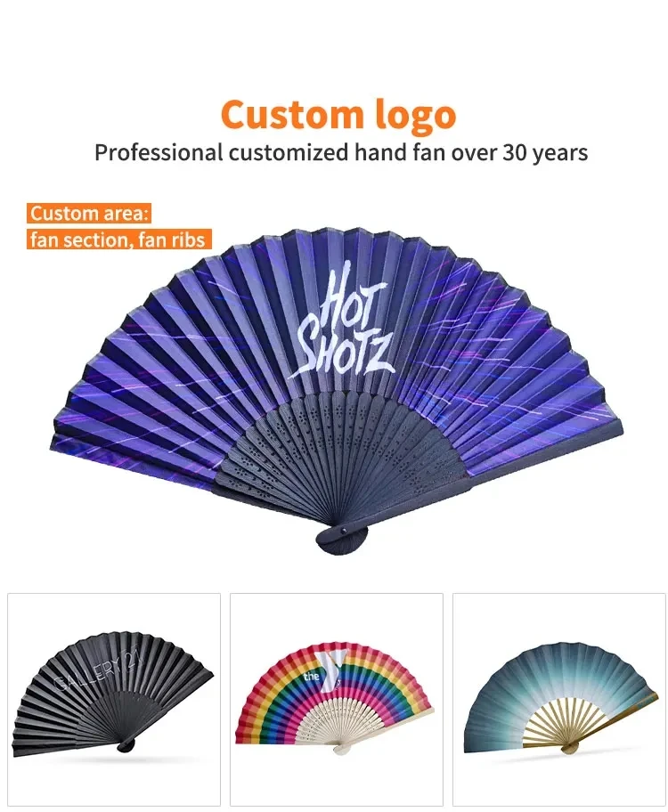 2024 Wholesale High Quality Custom Printed Logo Promotional Folding Paper/Fabric Plastic Hand Held Fan Printed Fans