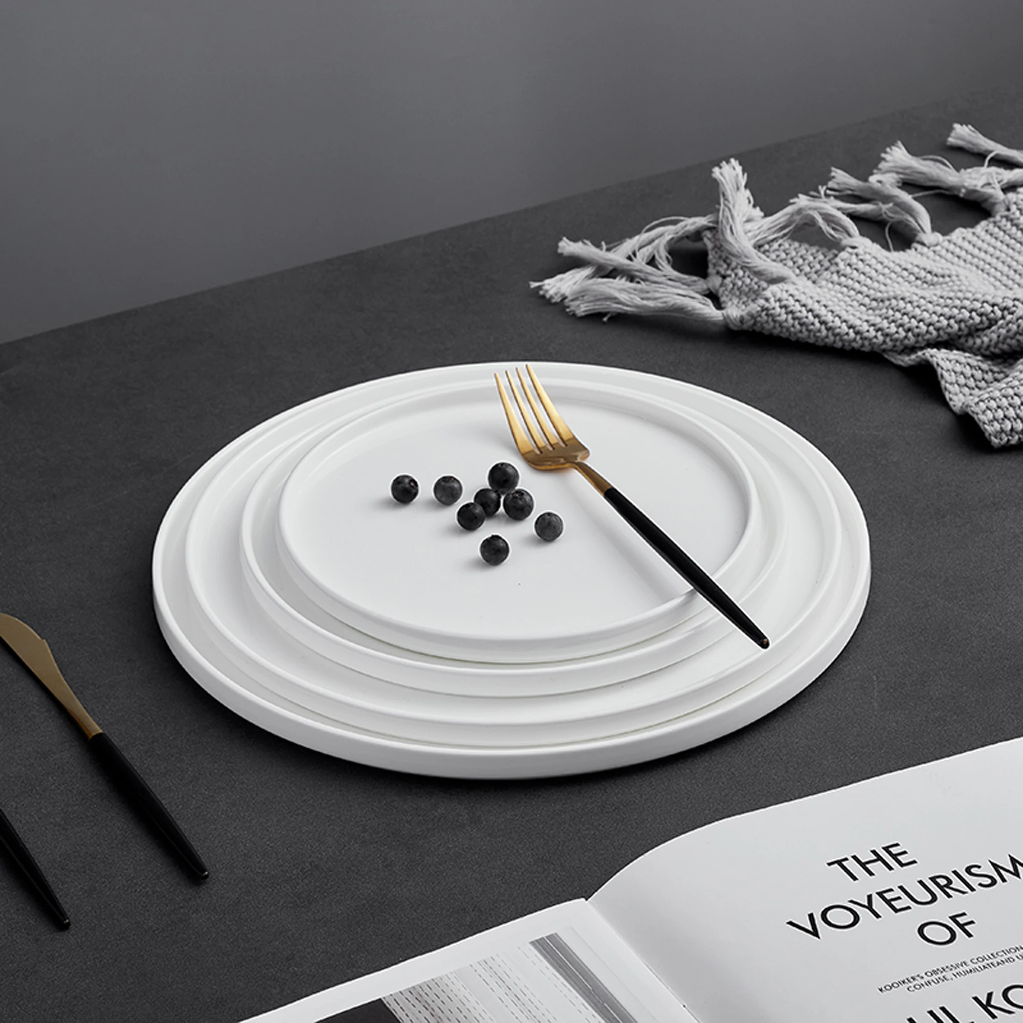 PITO Bohemian Ceramic White Bone China Dinner Plate Dish Tableware Restaurant Serving porcelain Plates White  Dish Set