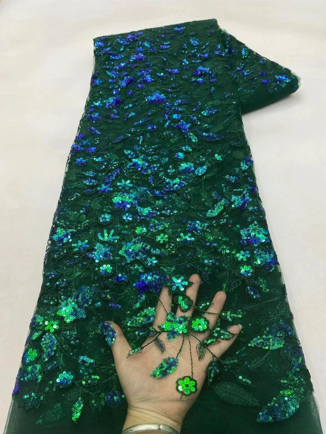 NI.AI Beautiful 3D Embroidery Fabrics Beaded Lace Fabrics Shinny Women Sequins Lace Sewing For Dress