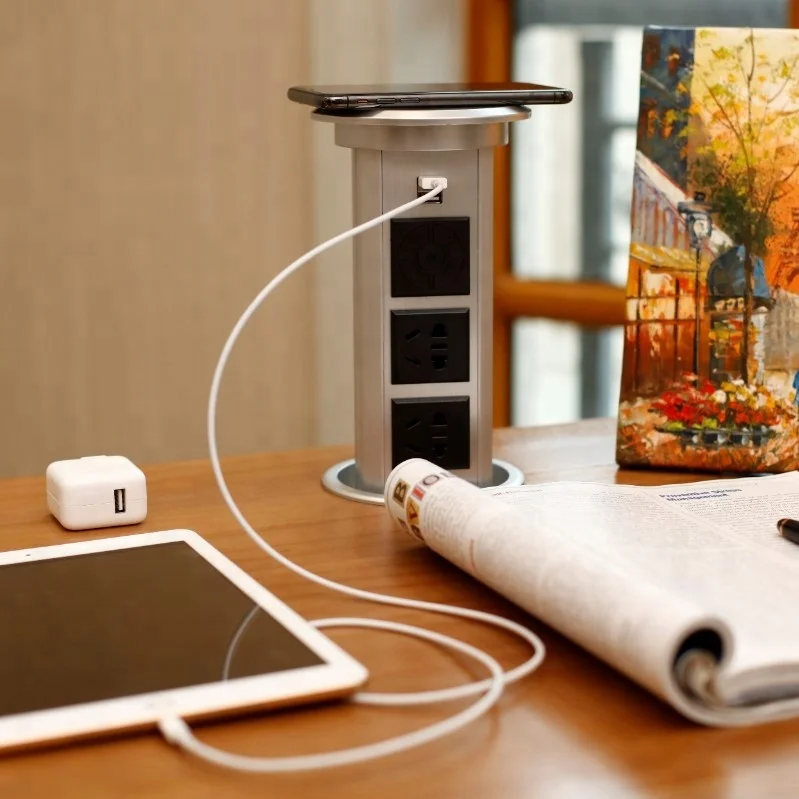 Concealed Motorized Pop Up Power Sockets with Wireless Charger