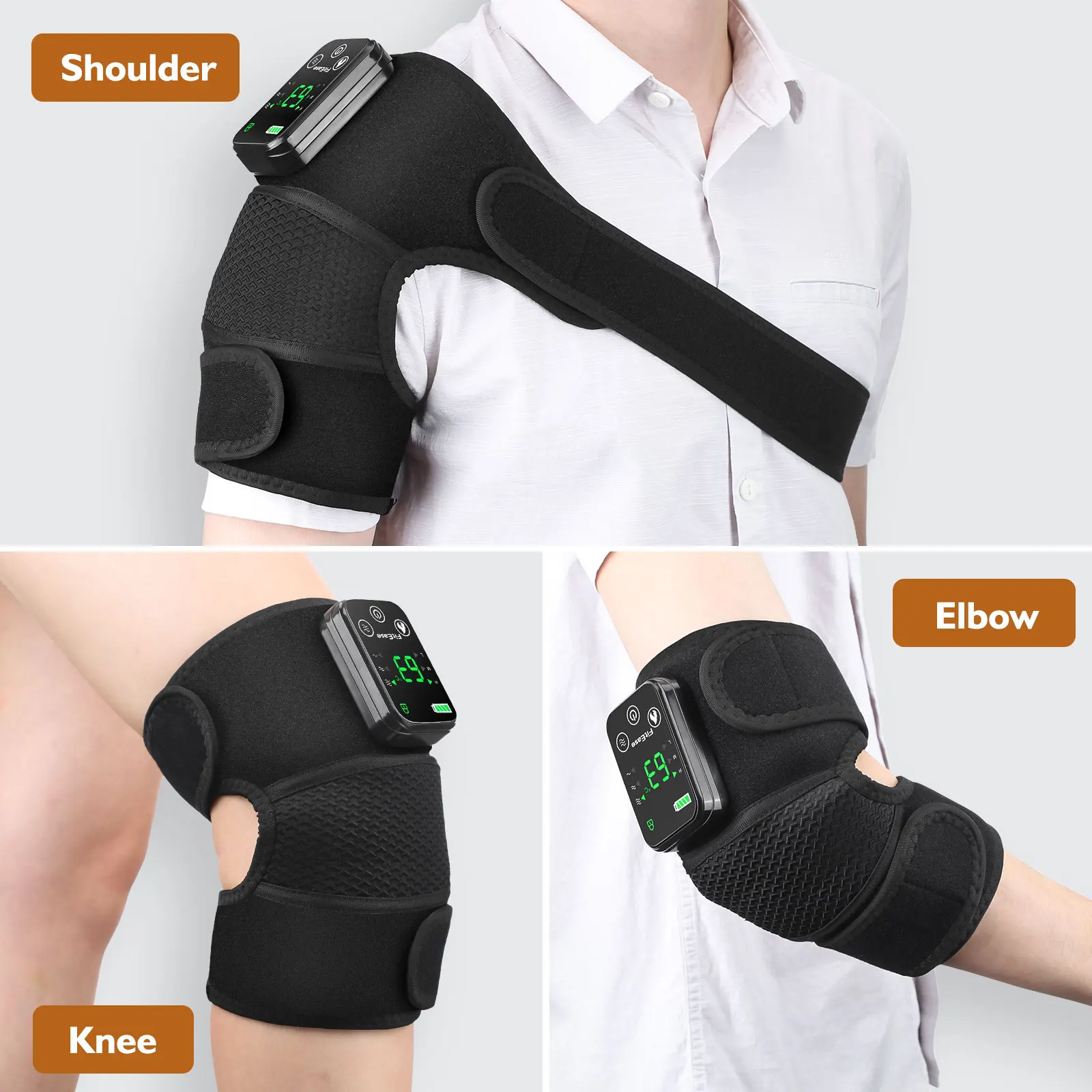 3 in 1 Shoulder Elbow Knee Pads Wireless Electric Heating Vibration Massager for Arthritis Pain Relief