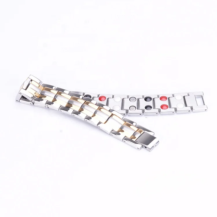 Fashion Gold Silver Plated Stainless Steel Magnetic Stone Health Germanium Bracelet Pain Relief Bio Magnetic Bracelets