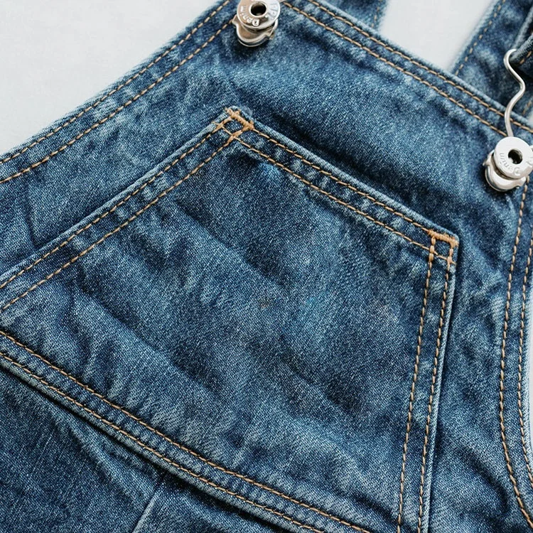 Hot selling summer short denim overalls for children vintage design mid blue denim kids overalls