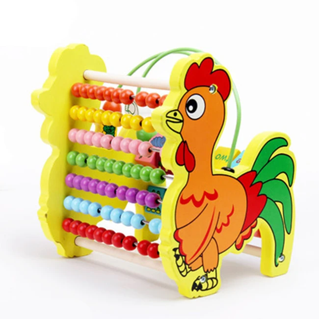 Lovely cockerel shape bead around abacus wooden math toy wholesale