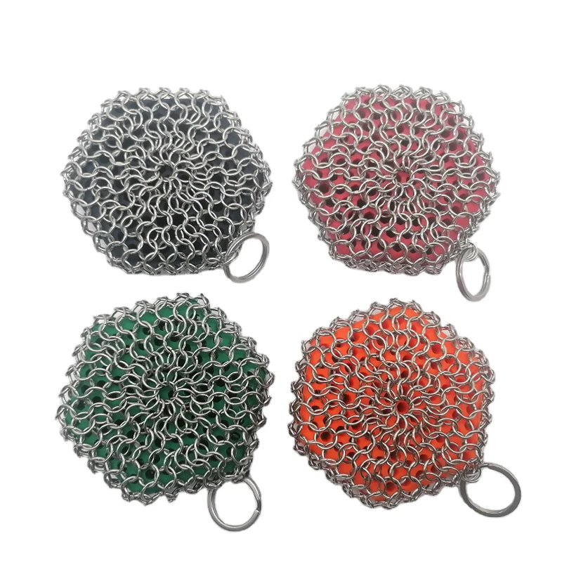 Силиконовая вставка сковорода скребок из нержавеющей стали кухонные щетки для чистки кастрюль чугунный очиститель Chainmail скребок