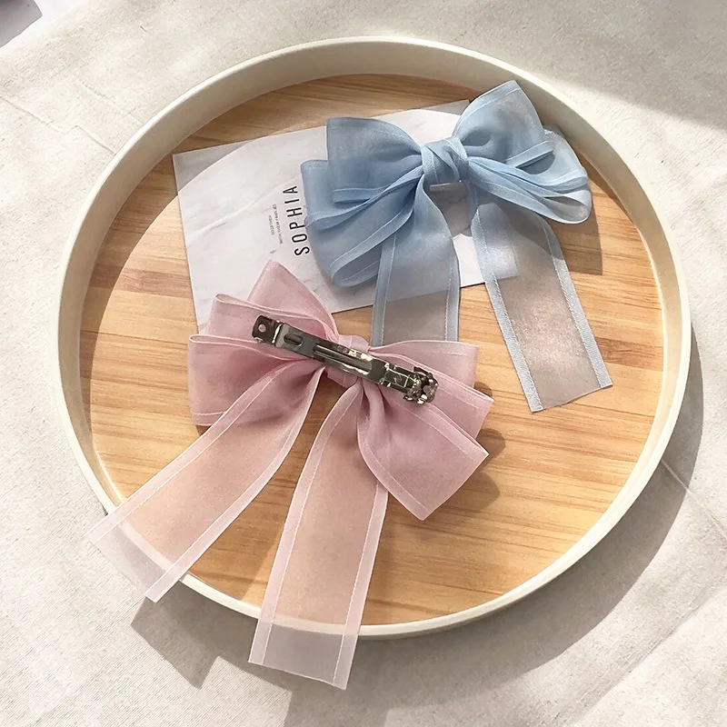 LRTOU Wholesale Summer Women Fashion Hair Clip Accessories Hairpins Purple Butterfly Textured Mesh Fabric Yarn Spring Hair Clips