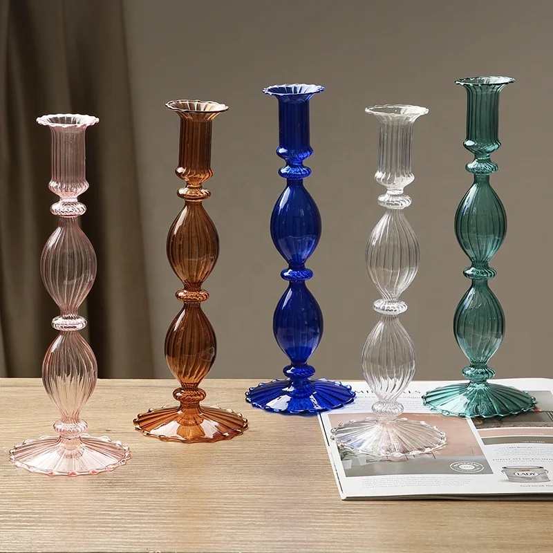 European-style Glass Candlestick Vase Luxury Crafts Table Glass Ornaments Candlestick Holder Retro Glass Candlestick Holder