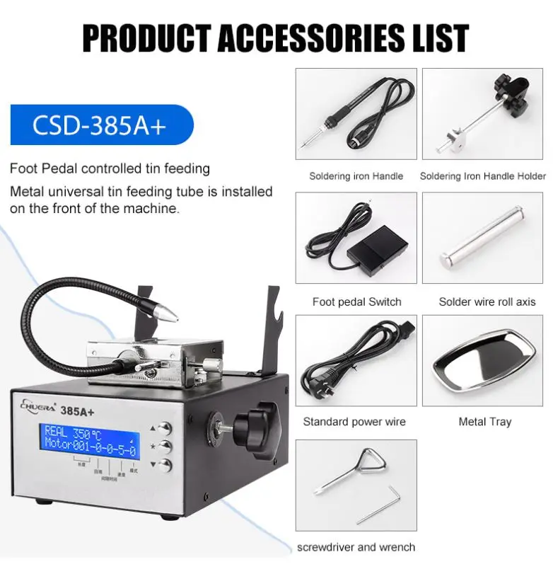 CSD 385B+ Foot pedal Digital Display Automatic Feeding Tin Lead-Free Soldering Station