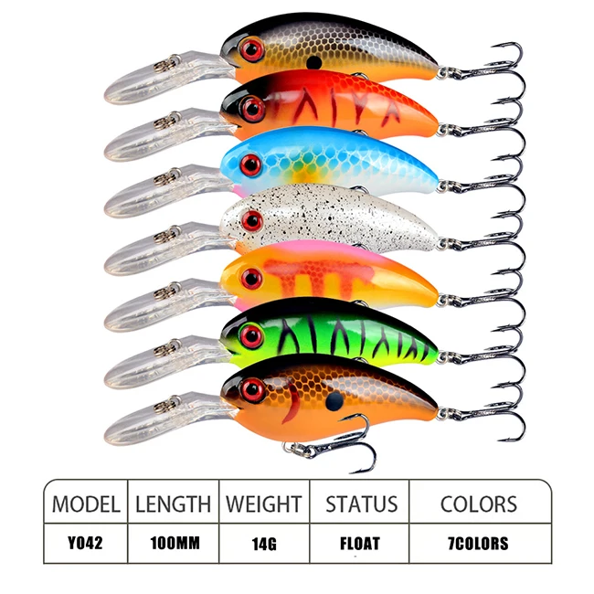 3D Eyes Fishing Lure Hard Bait Bass Crankbait Sharp Tackle Fishing Lures with Long Plastic Lip Floating Minnow Hard Bait