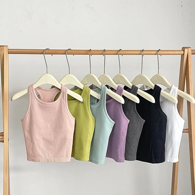 Wholesale Ribbed Yoga Vest New Gym Cropped Wear Sports Fitness Tops Yoga Women Stretchy Tank Top