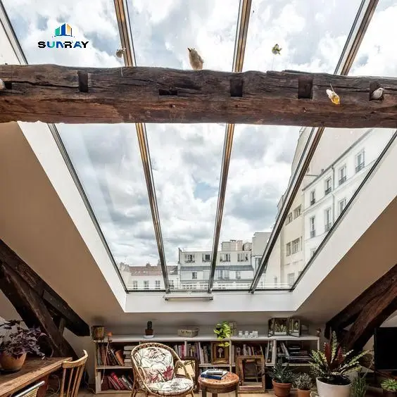 Aluminum alloy tempered fixed skylight for attic or top floor space Lighting intelligent sensor automatic skylight